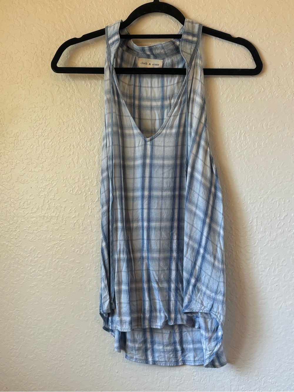 Cloth & Stone Anthropologie Plaid Sleeveless Halter Top Blue White M